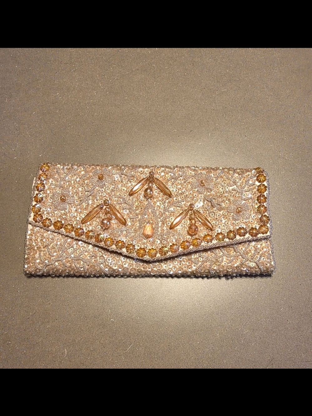 Vintage Beaded Sequin Evening Clutch Peachy Orange